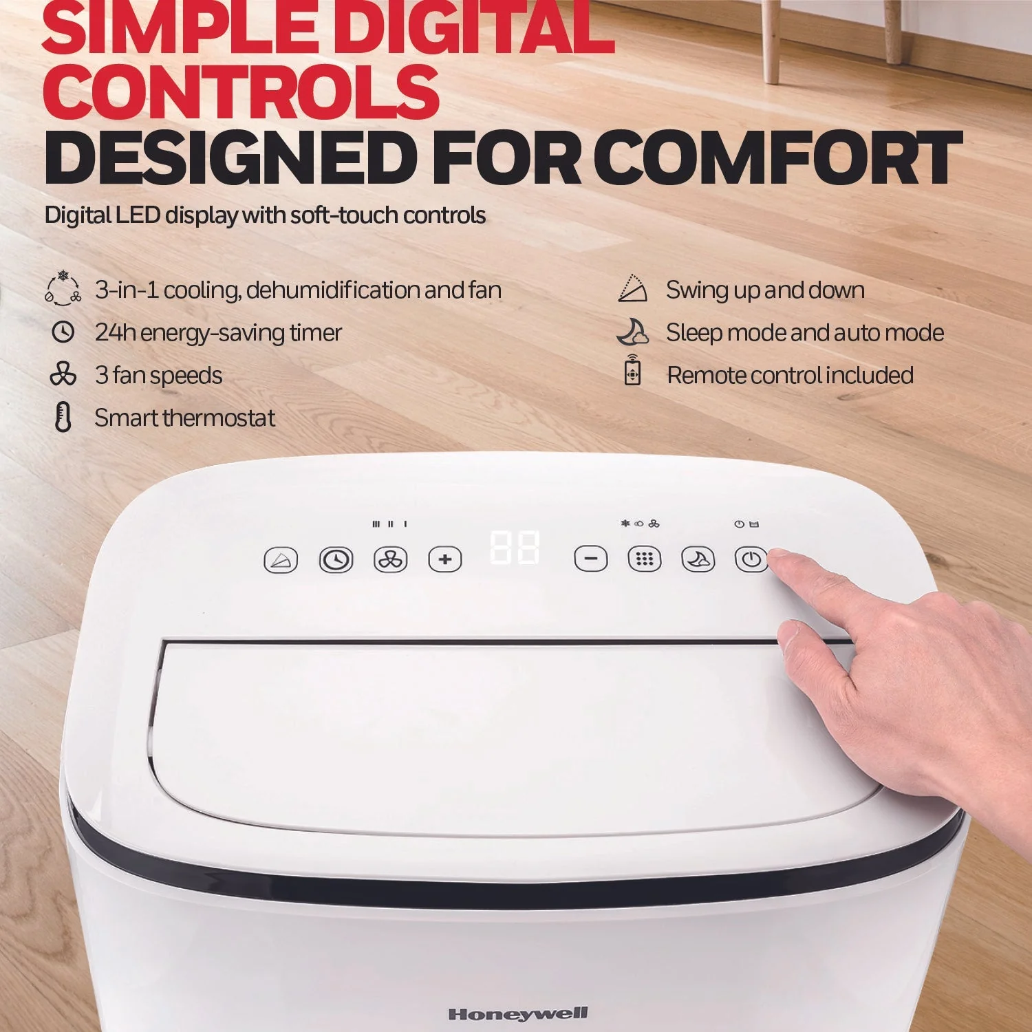 Honeywell HJ5CESWK0 15000 BTU 775 sq. ft. Portable Air Conditioner with 100 pint Dehumidifier, White - Image 5