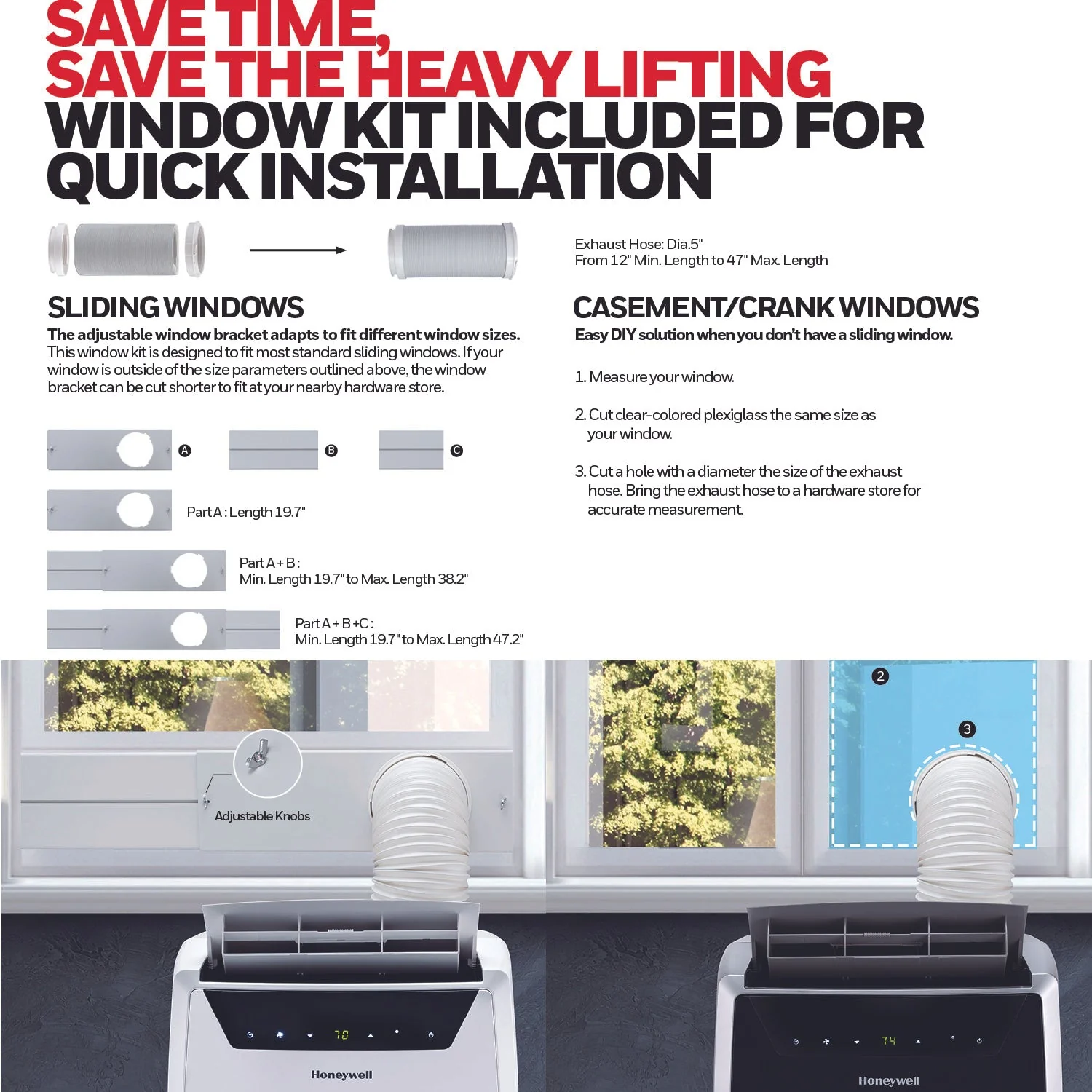 Honeywell MN4CFS0 14000 BTU 700 Sq. Ft. Portable Air Conditioner with Dehumidifier & Fan, with Drain Pan & Insulation Tape (Black-Silver) - Image 3