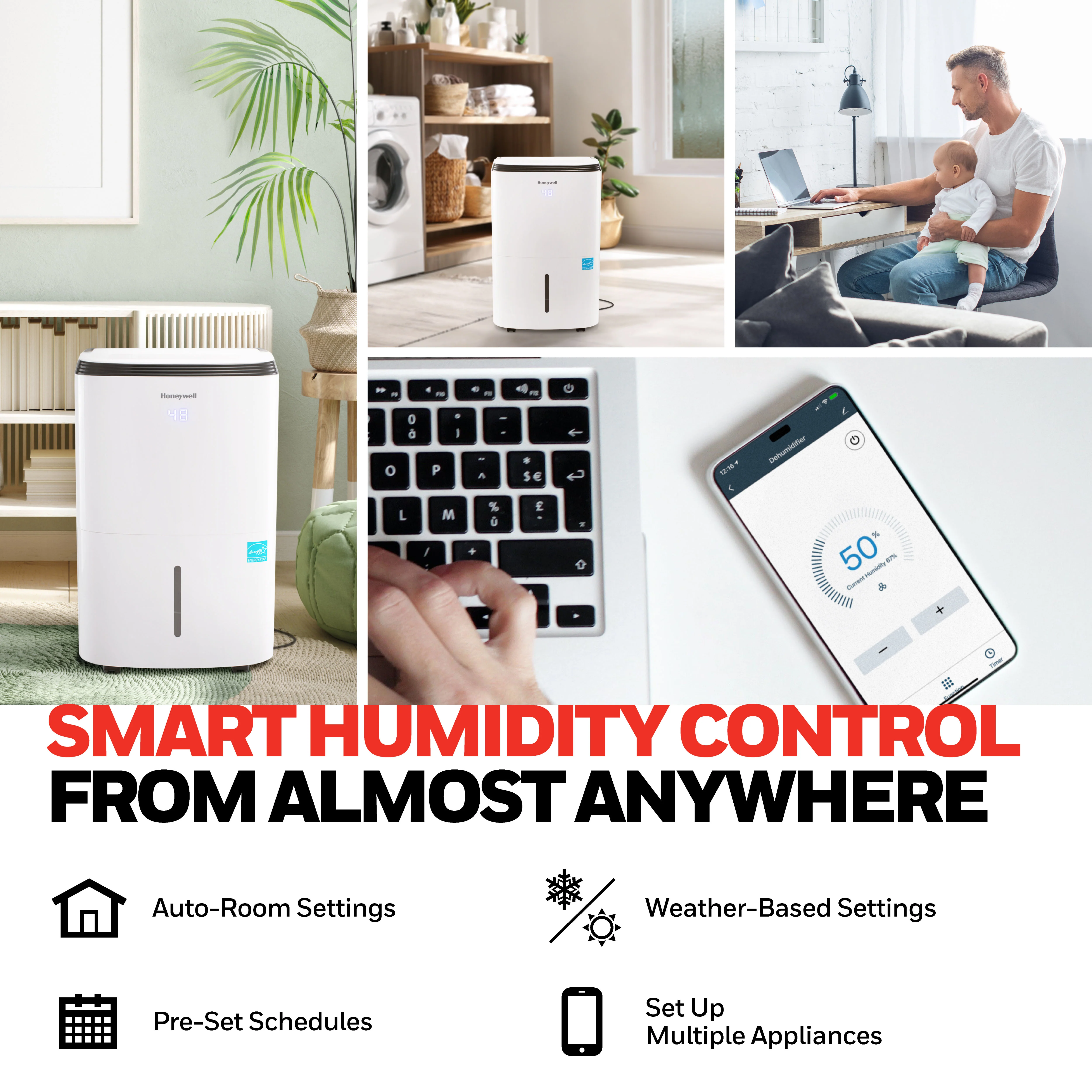 Honeywell TP70AWKNR 50 Pint (70 Pint DOE 2019 Standard) Smart Portable Dehumidifier with Alexa Voice Control, White - Image 8