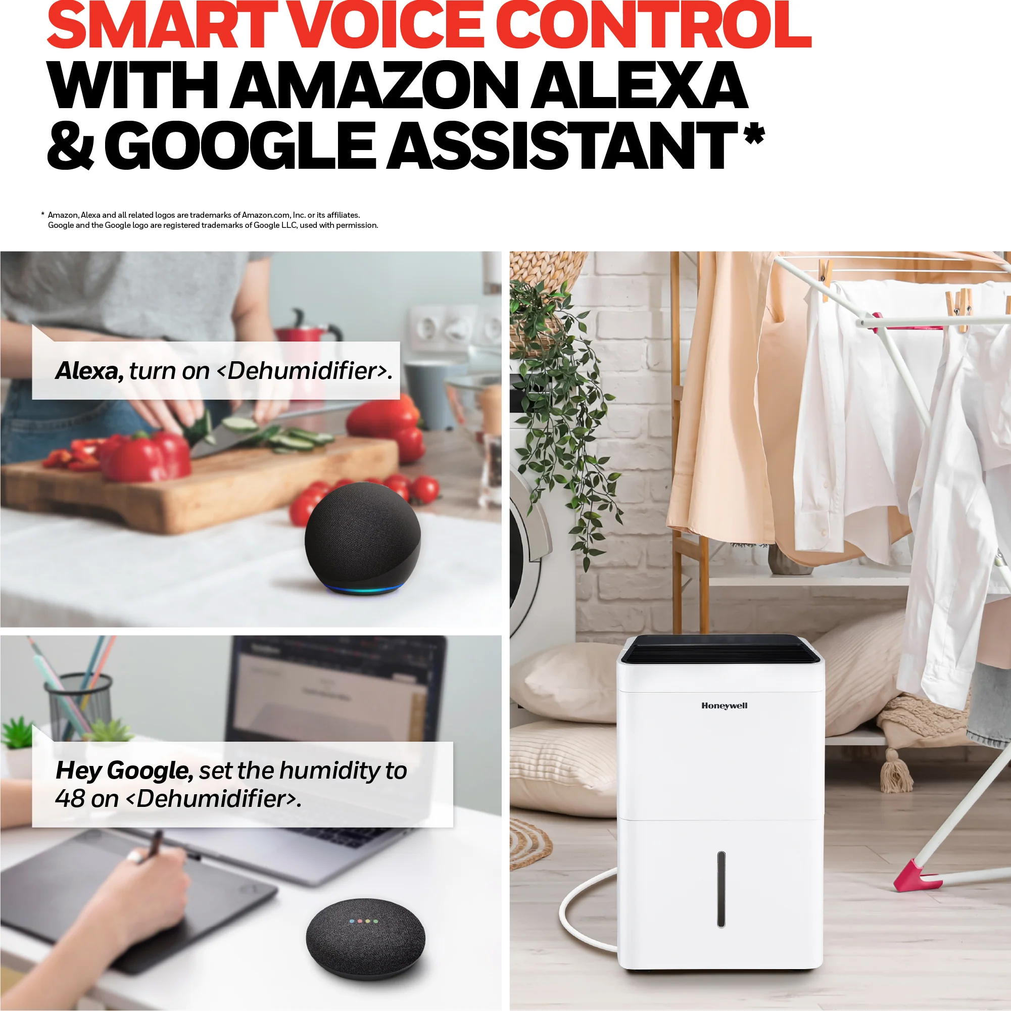 Honeywell TPFIT50AWK 50 Pint Smart Portable Dehumidifier with Alexa Voice Control, White - Image 3